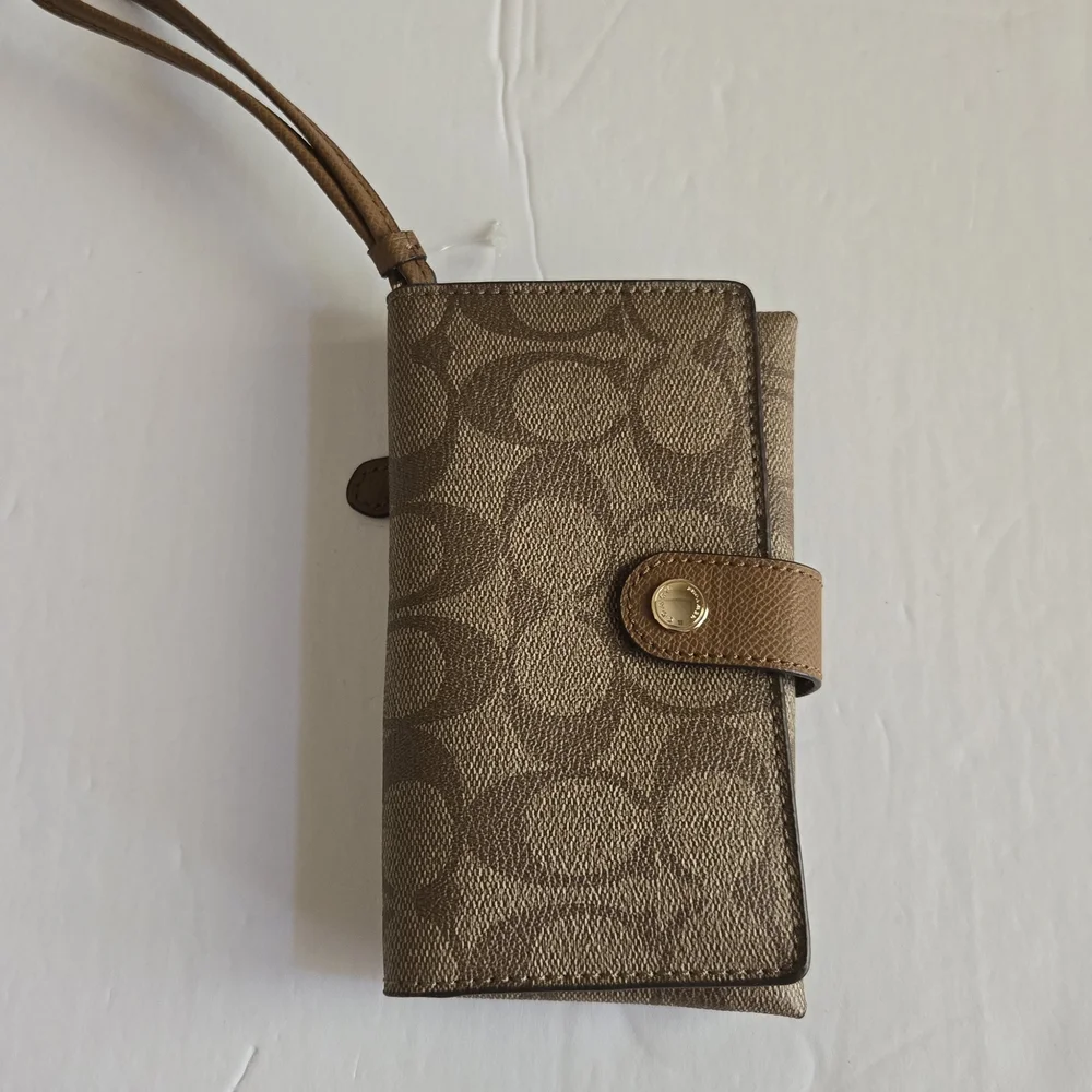 Coach Elegant Tan Classic Patterned Wristlet